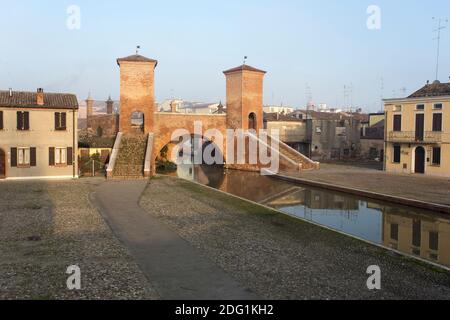 Comacchio, Italy - December 29, 2019: view of trepponti bridge in Comacchio Stock Photo