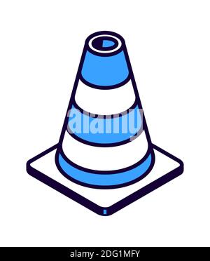 Striped road cone isometric icon, road works equipment isolated vector illustration Stock Vector