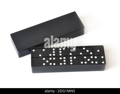 Dominoes in a box isolated on white background Stock Photo