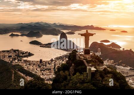 Rio de Janeiro, Brazil - 23.11.2019: Aerial view of Rio de Janeiro with Christ Redeemer and Corcovado Mountain. Stock Photo