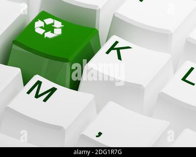 Recycle symbol button on white keyboard Stock Photo