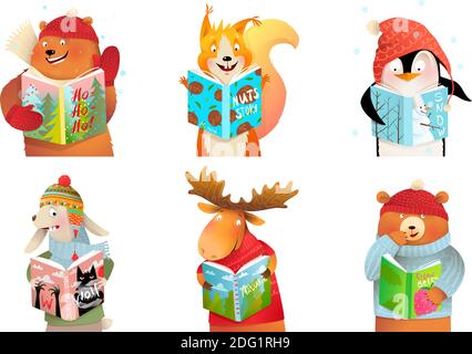 Education Study Reading Books Animals in Winter Stock Vector