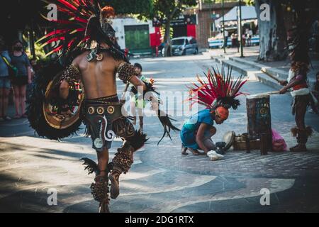 Traditional ritual of Mayan's warrior dance Stock Photo