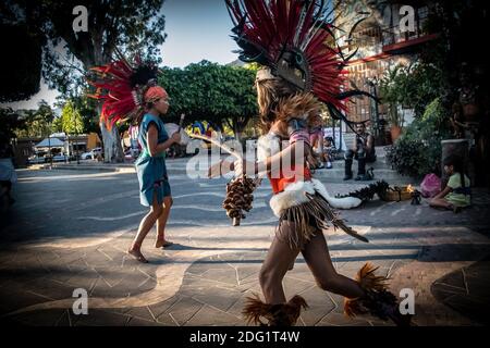 Traditional ritual of Mayan's warrior dance Stock Photo