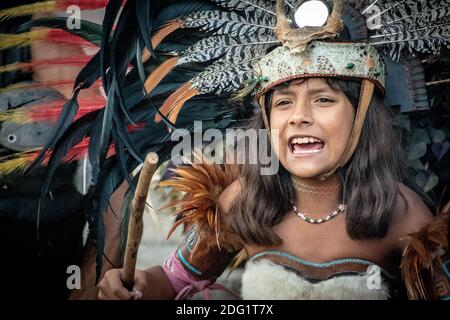 Traditional ritual of Mayan's warrior dance Stock Photo