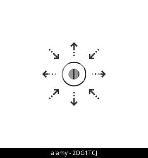 Epicenter icon, Four Arrows Pointing to a Dot Inside a Circle and outside, meet point, assembly place. Stock vector illustration isolated on white Stock Vector