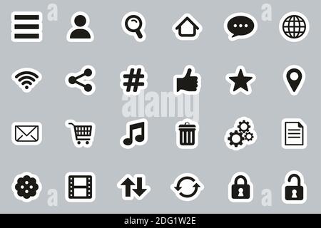 Toolbar & Menu Icons Black & White Sticker Set Big Stock Vector