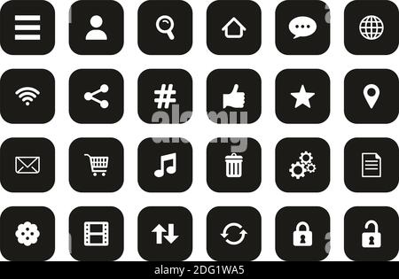 Toolbar & Menu Icons White On Black Flat Design Set Big Stock Vector