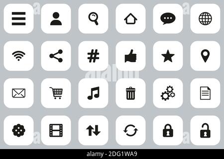 Toolbar & Menu Icons Black & White Flat Design Set Big Stock Vector