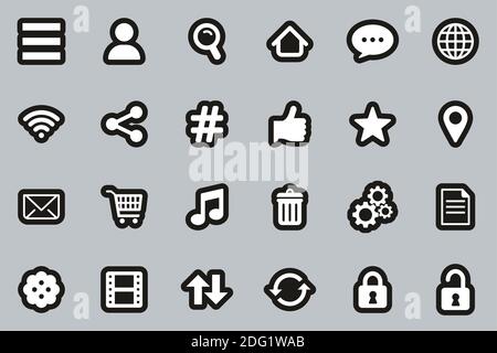 Toolbar & Menu Icons White On Black Sticker Set Big Stock Vector