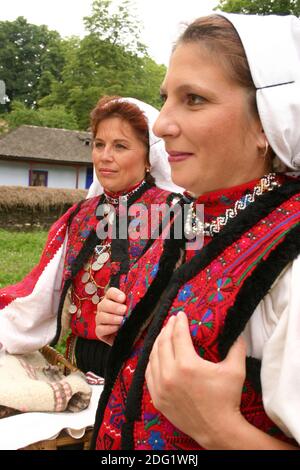 Romanian women from Hunedoara County (Transylvania) in traditional costumes Stock Photo