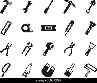 Tools Icons Black & White Set Big Stock Vector