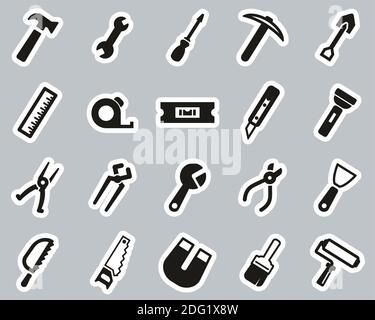Tools Icons Black & White Sticker Set Big Stock Vector