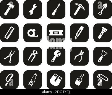 Tools Icons White On Black Flat Design Set Big Stock Vector