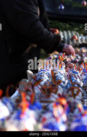Traditionally ornate Easter eggs in Romania, using the encaustic (wax embossing) technique Stock Photo