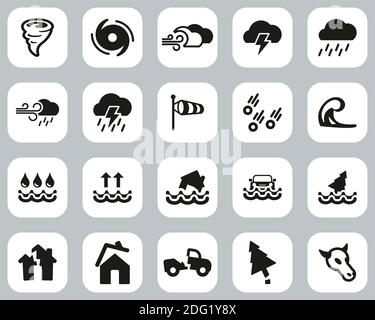 Tornado Or Hurricane Icons Black & White Flat Design Set Big Stock Vector