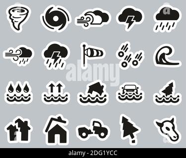 Tornado Or Hurricane Icons Black & White Sticker Set Big Stock Vector