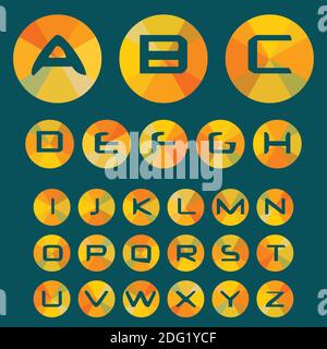 Inverse font with letters of the alphabet in circles with colored rays. Vector Stock Vector