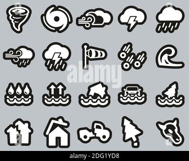 Tornado Or Hurricane Icons White On Black Sticker Set Big Stock Vector