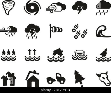 Tornado Or Hurricane Icons Black & White Set Big Stock Vector
