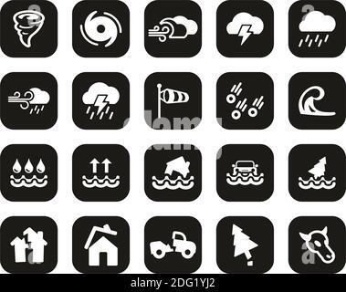 Tornado Or Hurricane Icons White On Black Flat Design Set Big Stock Vector