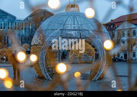 Magdeburg, Germany. 01st Dec, 2020. Illuminated Christmas baubles can be found on the cathedral square. They are part of the Magdeburg world of lights, which is to remain set up until February 2, 2021. Credit: Stephan Schulz/dpa-Zentralbild/ZB/dpa/Alamy Live News Stock Photo