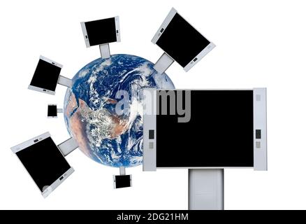 Blank billboards on the earth isolated.Cliping path included Stock Photo