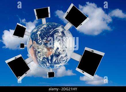 Blank billboards on the earth with blue sky background Stock Photo