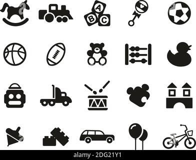 Toys Icons Black & White Set Big Stock Vector