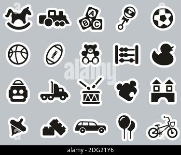 Toys Icons Black & White Sticker Set Big Stock Vector