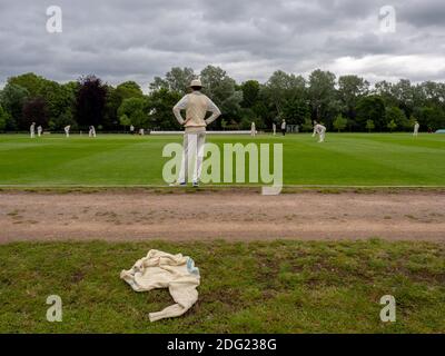 A cricket match in progress at Eton College on the fourth of June celebration day. Stock Photo