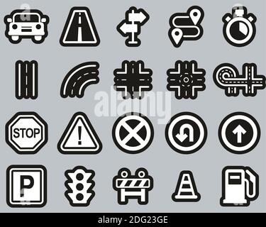 Traffic Icons White On Black Sticker Set Big Stock Vector