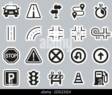 Traffic Icons Black & White Sticker Set Big Stock Vector