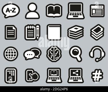 Translation Or Translator Icons White On Black Sticker Set Big Stock Vector