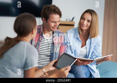 Group of students studying together in the campus Stock Photo