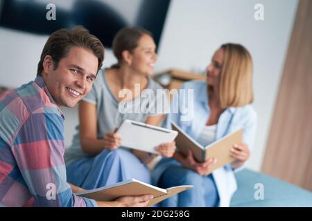 Group of students studying together in the campus Stock Photo