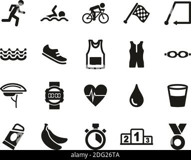 Triathlon Race & Equipment Icons Black & White Set Big Stock Vector