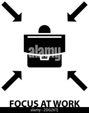 focus at work icon, black vector sign with editable strokes, concept illustration Stock Vector