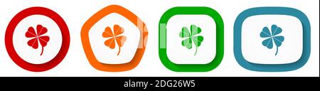 Four-leaf clover vector icon set, flat design vector illustration in 4 colors options for webdesign and mobile applications Stock Vector