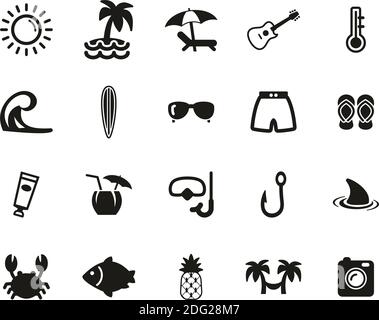 Tropical Lifestyle Icons Black & White Set Big Stock Vector