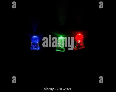 red green and blue LEDs (light emitting diode) Stock Photo