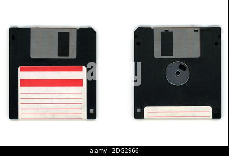 magnetic floppy disk for personal computer data storage, front and back sides Stock Photo