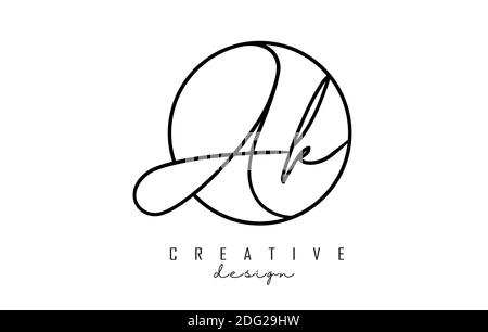 Handwriting letters Ak A k logo design with simple circle vector illustration. Creative icon with letter A and k. Stock Vector