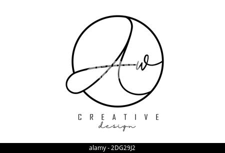 Handwriting letters AW A W logo design with simple circle vector illustration. Creative icon with letter A and W. Stock Vector