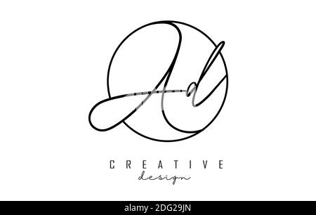 Handwriting letters AD A D logo design with simple circle vector illustration. Creative icon with letter A and D. Stock Vector