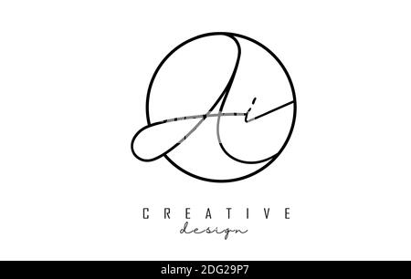Handwriting letters Ai A i logo design with simple circle vector illustration. Creative icon with letter A and i. Stock Vector