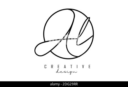 Handwriting letters AL A L logo design with simple circle vector illustration. Creative icon with letter A and L. Stock Vector