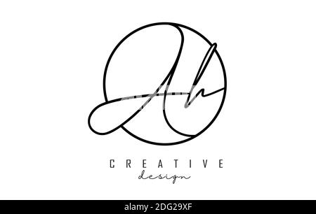 Handwriting letters AH A H logo design with simple circle vector illustration. Creative icon with letter A and H. Stock Vector