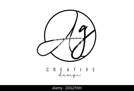 Handwriting letters AG A G logo design with simple circle vector illustration. Creative icon with letter A and G. Stock Vector