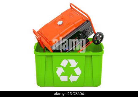 Recycling trashcan with gasoline generator, 3D rendering isolated on white background Stock Photo